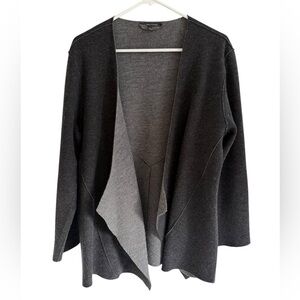 Eileen Fisher Open Front Gray Merino Wool Cardigan, Size Large